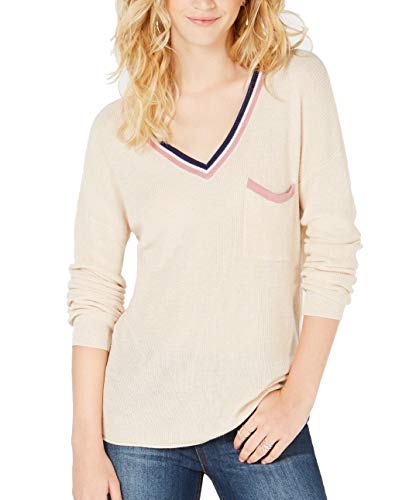 Juniors' Stripe-Trimmed V-Neck Sweater