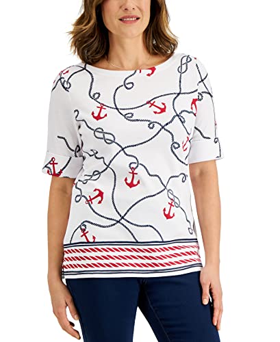Karen Scott Petite Anchor Print Boatneck Top