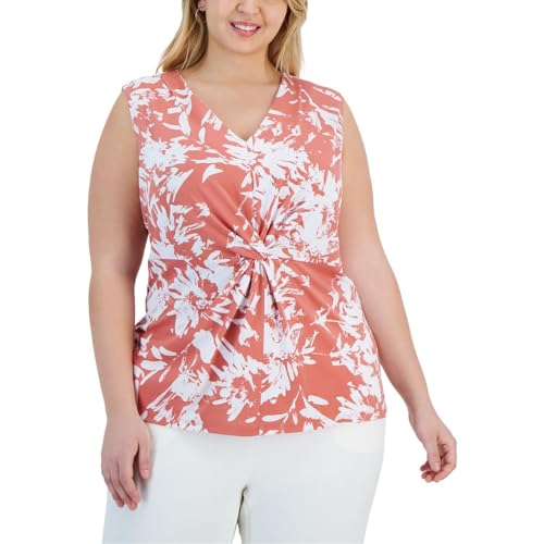 Alfani Plus Size Printed Twist Front Sleeveless Top