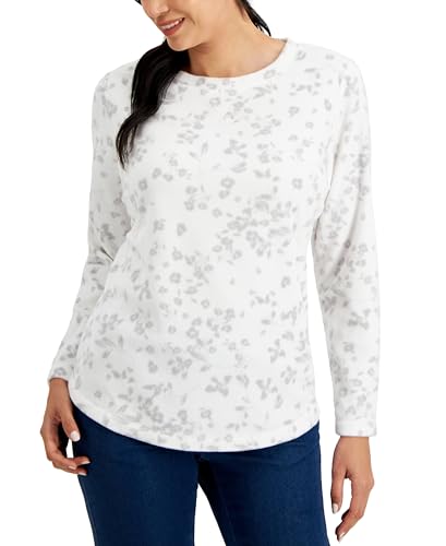 Petite Cotton Floral-Print Microfleece Pullover Top