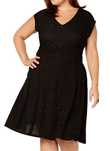 NY Collection Plus Petite Plus Size Metallic Knit Fit Flare Dress