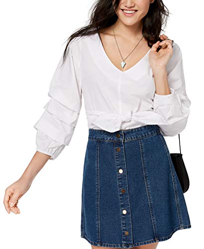 Juniors' Ruffle-Sleeved Tie-Front Blouse