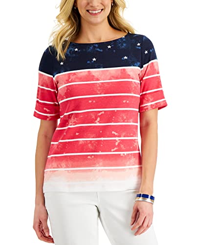 Karen Scott Petite Watercolor Patriotic Boatneck Top