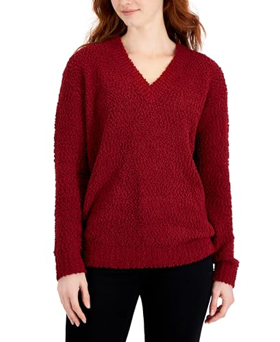Style & Co Womens Teddy Boucle V Neck Sweater