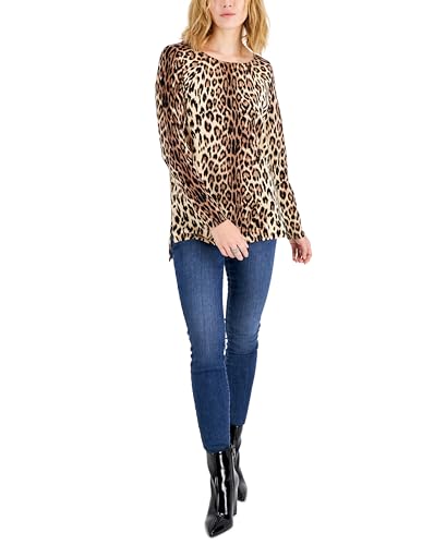 International Concepts Womens Leopard Print Boat Neck Sweater