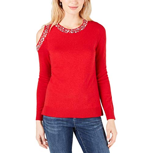 Embellished Cold Shoulder Sweater