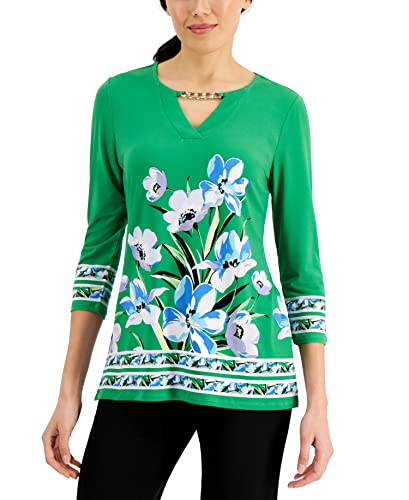 JM Collection Floral Print Keyhole Top