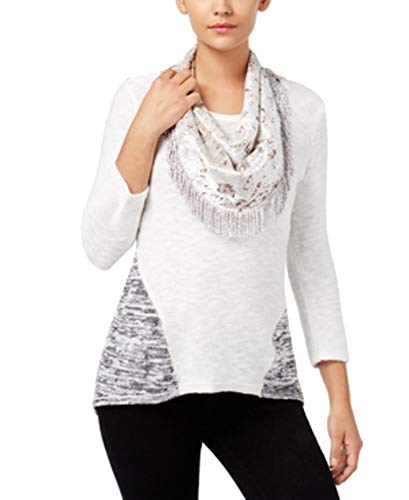 Style & Co Colorblocked Knit Top Removable Scarf