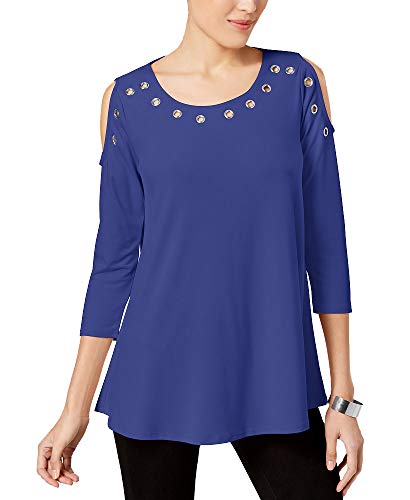 JM Collection Petite Grommet Cold Shoulder Top