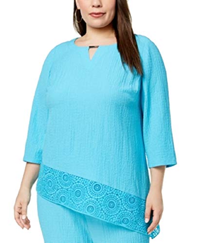 JM Collection Plus Size Crinkle Crochet Hem Top