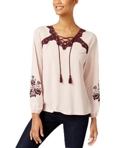 Style & Co Embroidered Lace Up Top