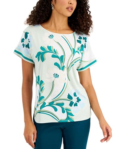 JM Collection Printed Extended Shoulder Top