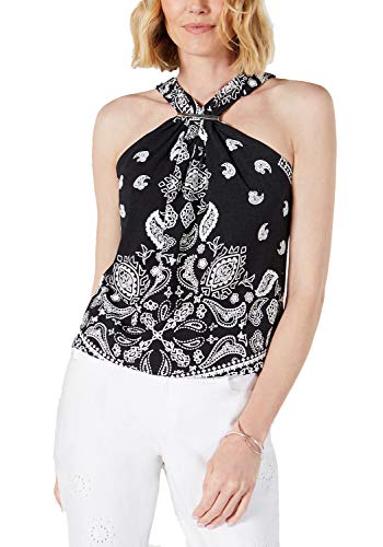 INC Womens Paisley Tank Halter Top Black L