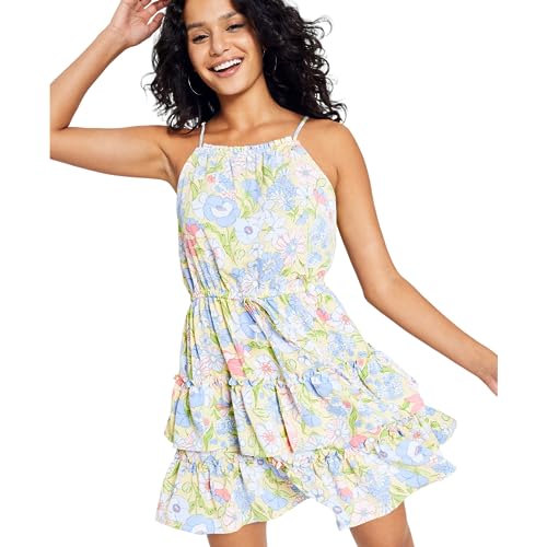 Bar III Womens Printed Tie Waist Mini Dress