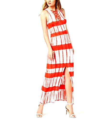 Juniors' Printed Lace-Up Maxi Dress