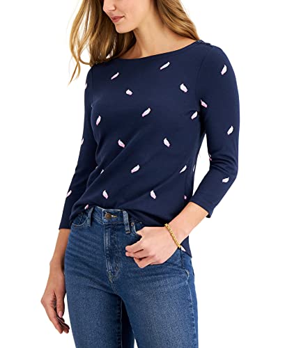Charter Club Pima Cotton Bird Print Boat Neck Top