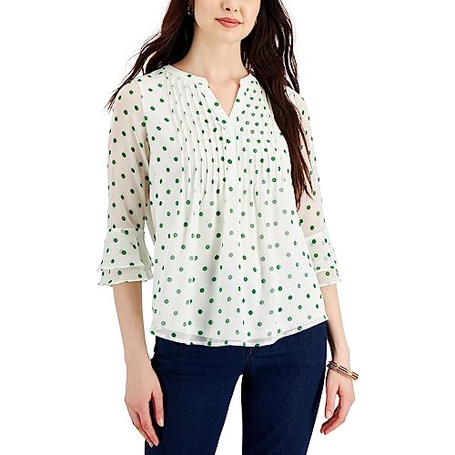 Charter Club Petite Knit Dot Print Pintucked Top