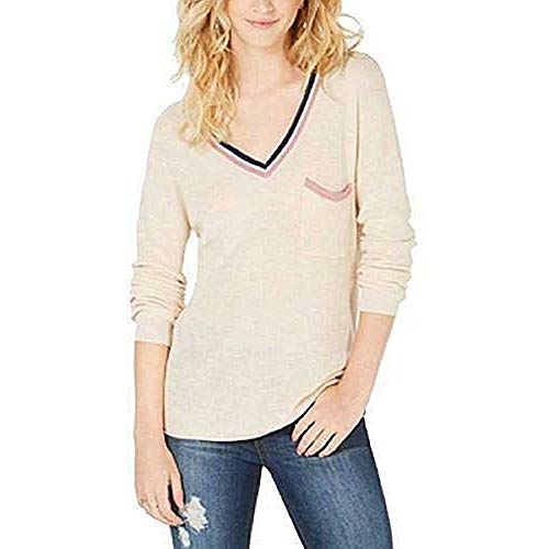 Juniors' Stripe-Trimmed V-Neck Sweater