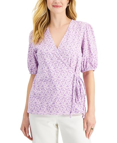 Charter Club Womens Floral Print Wrap Front Knit Top