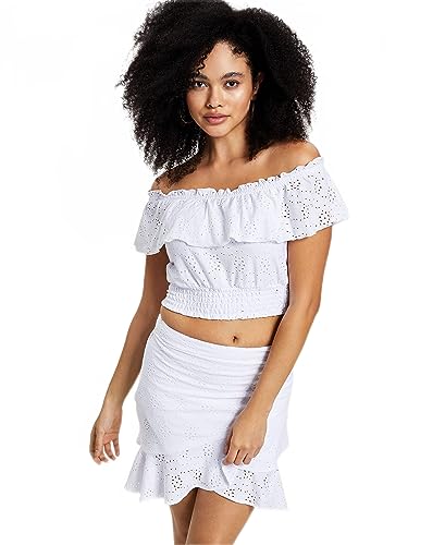Bar III Petite Off The Shoulder Eyelet Cropped Top