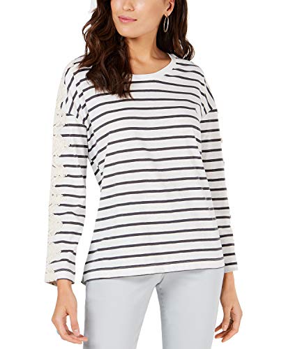 Style & Co Striped Lace Trim Top