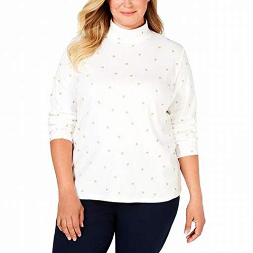 Karen Scott Plus Size Metallic Leaf Print Mock Turtleneck