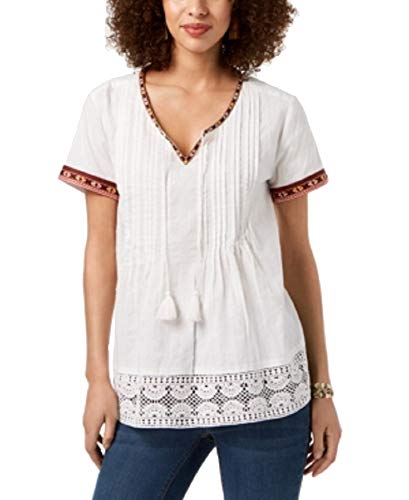 Style & Co Cotton Crochet Trim Top