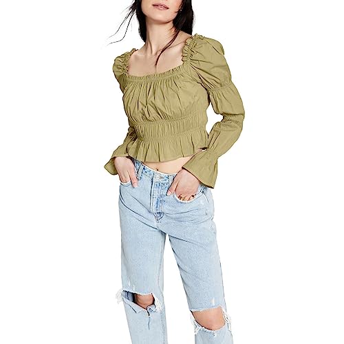Now This Womens Cotton Ruched Puff Sleeve Top