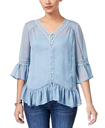 Style & Co Petite Crochet Trim Ruffled Blouse