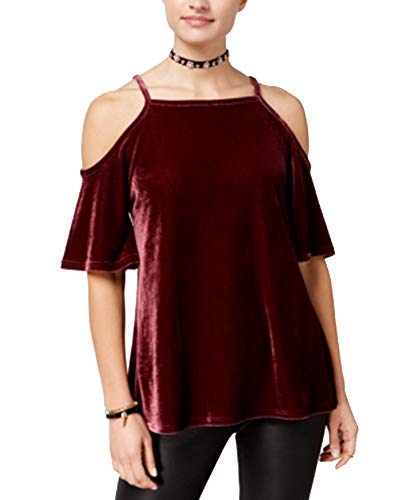 Juniors' Velvet Cold-Shoulder Top