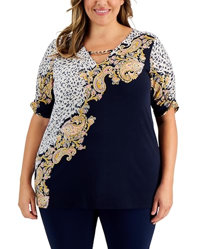 JM Collection Plus Size Beia Paisley Print Ruched Sleeve Tunic