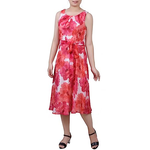 Petite Size Sleeveless Chiffon Belted Dress