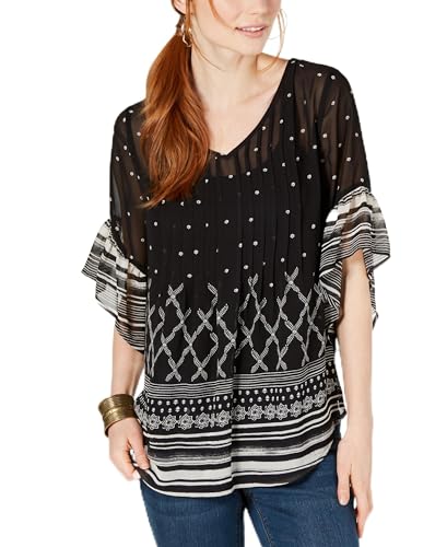 Retro Scarf-Print Pintuck-Pleat Top