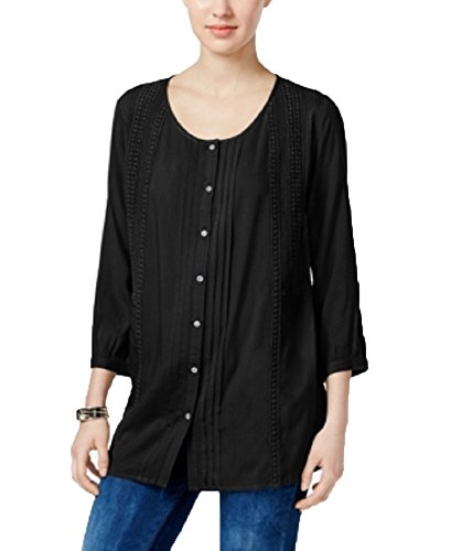 JM Collection Pleated Crochet Trim Blouse