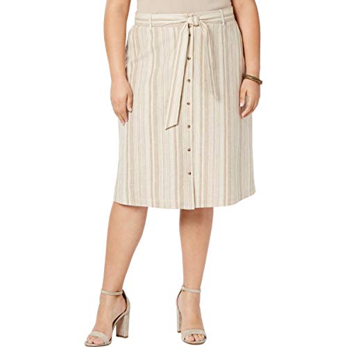 Trendy Plus Size Striped Button Front Midi Skirt