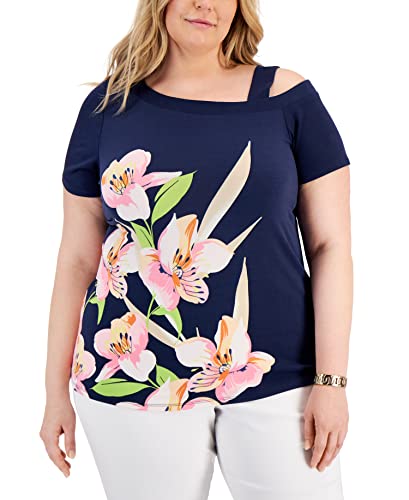 JM Collection Plus Size Floral Cold-Shoulder Top