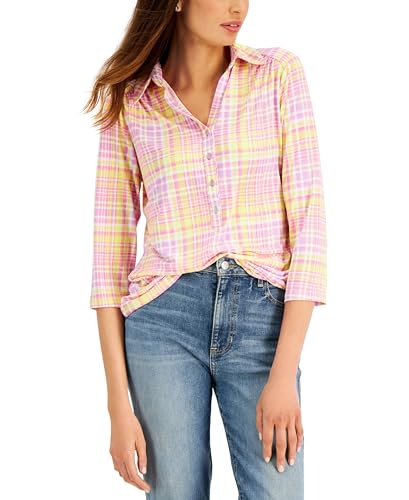 Charter Club Ada Plaid Print Polo Top