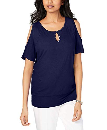 Petite Studded Cold-Shoulder Keyhole Top