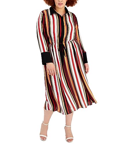 Anne Klein Plus Size Striped Drawstring Shirtdress