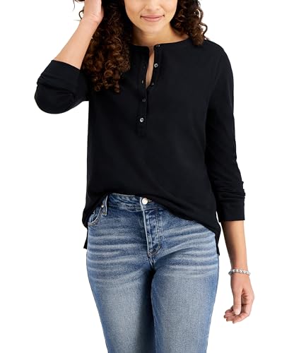 Style & Co Buttoned Solid Knit Top