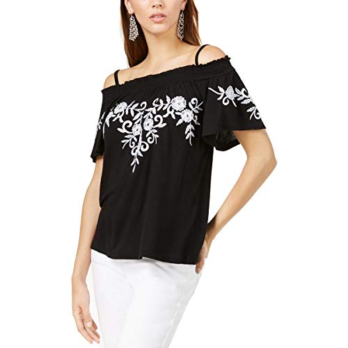 Embroidered Cold Shoulder Top