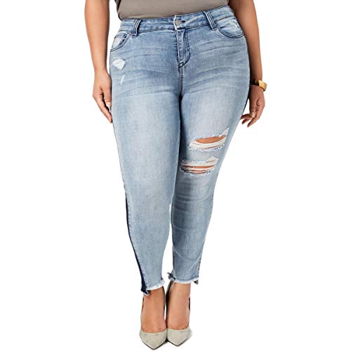 Celebrity Pink Trendy Plus Size Destructed Raw Hem Skinny Jeans