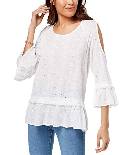 Style & Co Petite Eyelet Embroidered Cold Shoulder Top