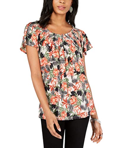 Style & Co Petite Printed Pleated Scoop Neck Top