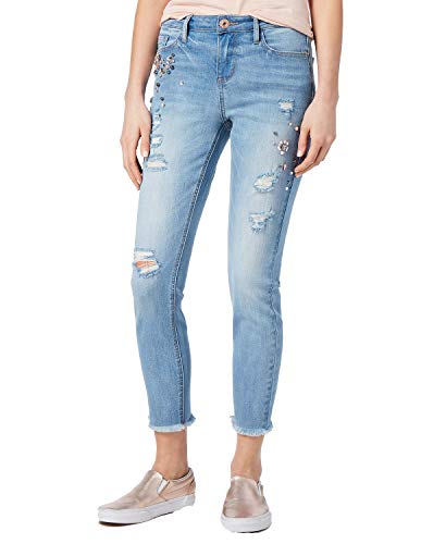 Vanilla Star Juniors Ripped Embellished Skinny Jeans