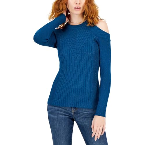 International Concepts Womens Cold Shoulder Ribbed Knit Metallic Sweater