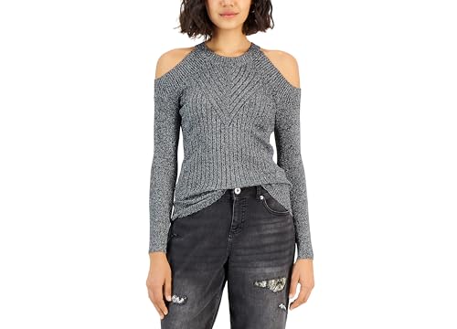 INC International Concepts Petite Cold Shoulder Metallic Knit Sweater