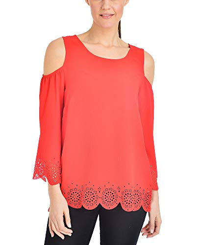 NY Collection Cold Shoulder Scalloped Edge Top