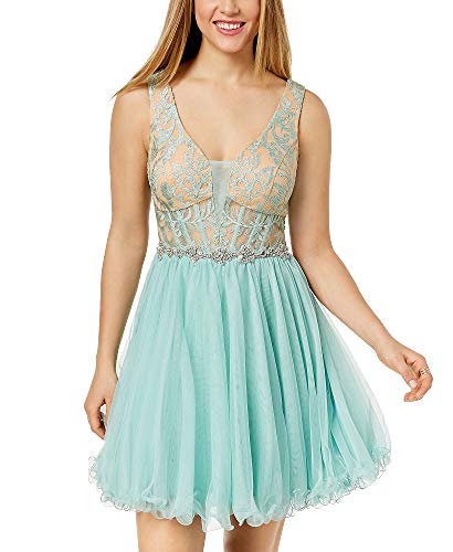 City Studios Juniors Embellished Lace Corset Fit Flare Dress