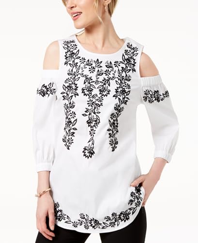 Charter Club Petite Embroidered Cold Shoulder Top